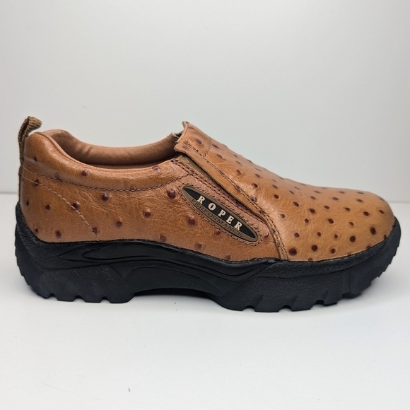 Roper Shoes - Roper Performance tan brown leather slip on clogs loafers ostrich womens sz 6.5